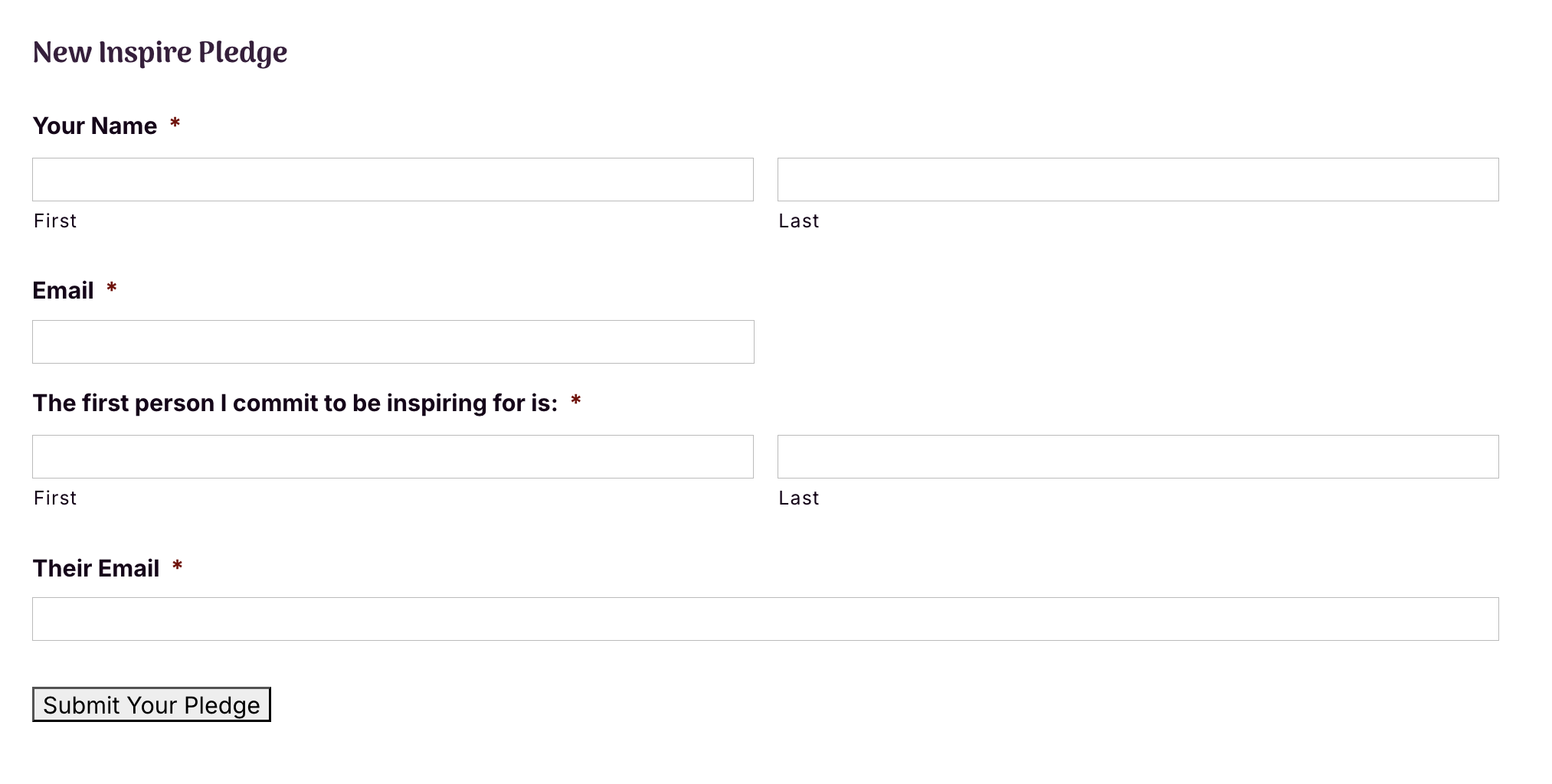 Screenshot of Inspire Pledge Form